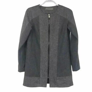 WELLS GRACE HERRINGBONE WOOL BLEND GREY OVERCOAT WOMENS SIZE XS LONGLINE JACKET